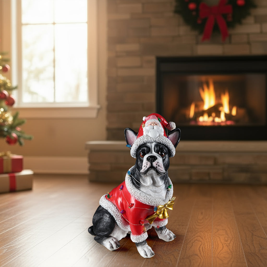 Christmas French Bulldog Statue Holiday Dog Figurine in Santa Outfit - Image 4