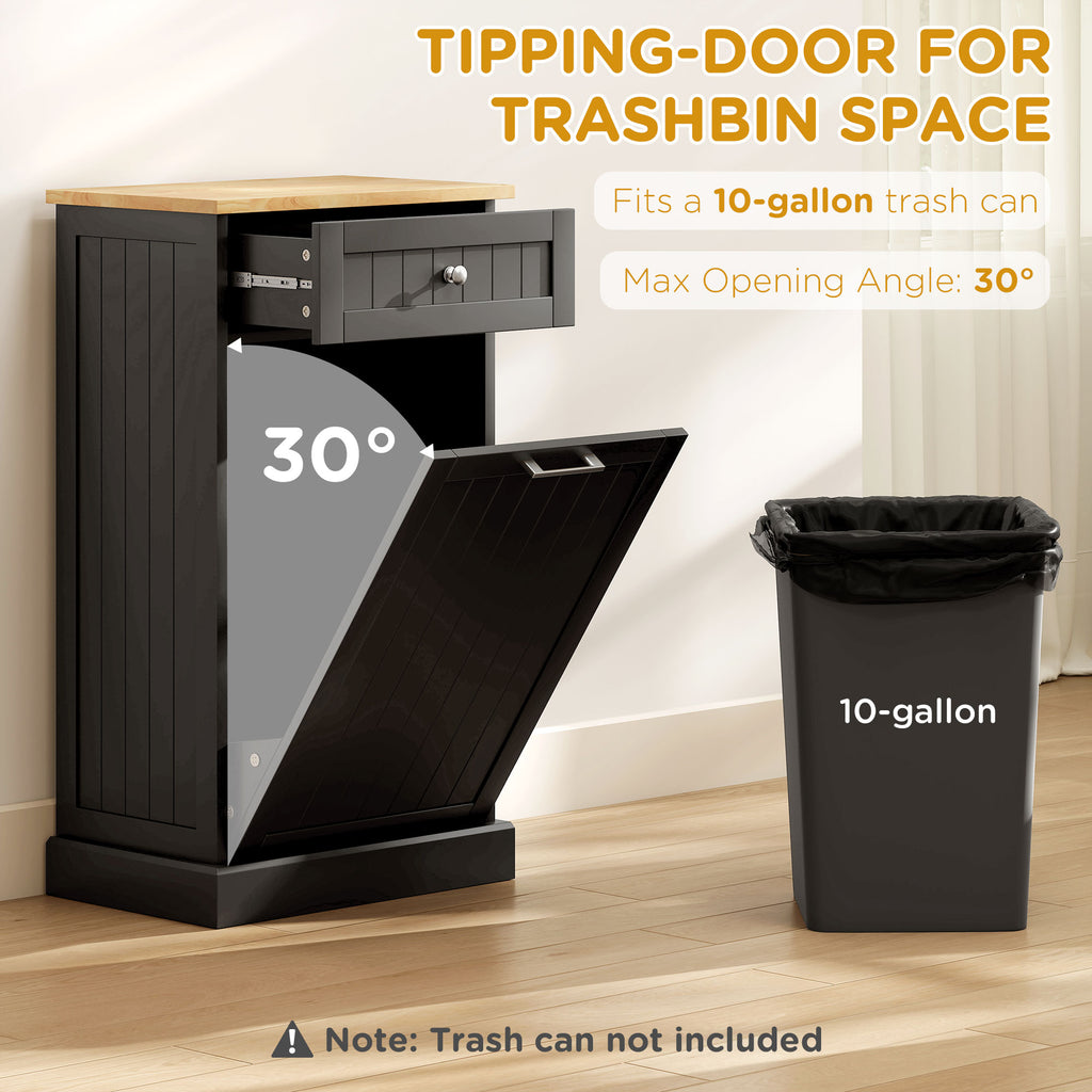10 Gallon Tilt Out Trash Cabinet Wooden Hidden Trash Can with Storage Drawer - Image 3