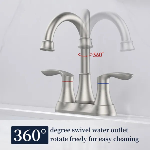 Bathroom Faucet Brushed Nickel with Pop up Drain & Supply Hoses Two Handle 360 - Image 3
