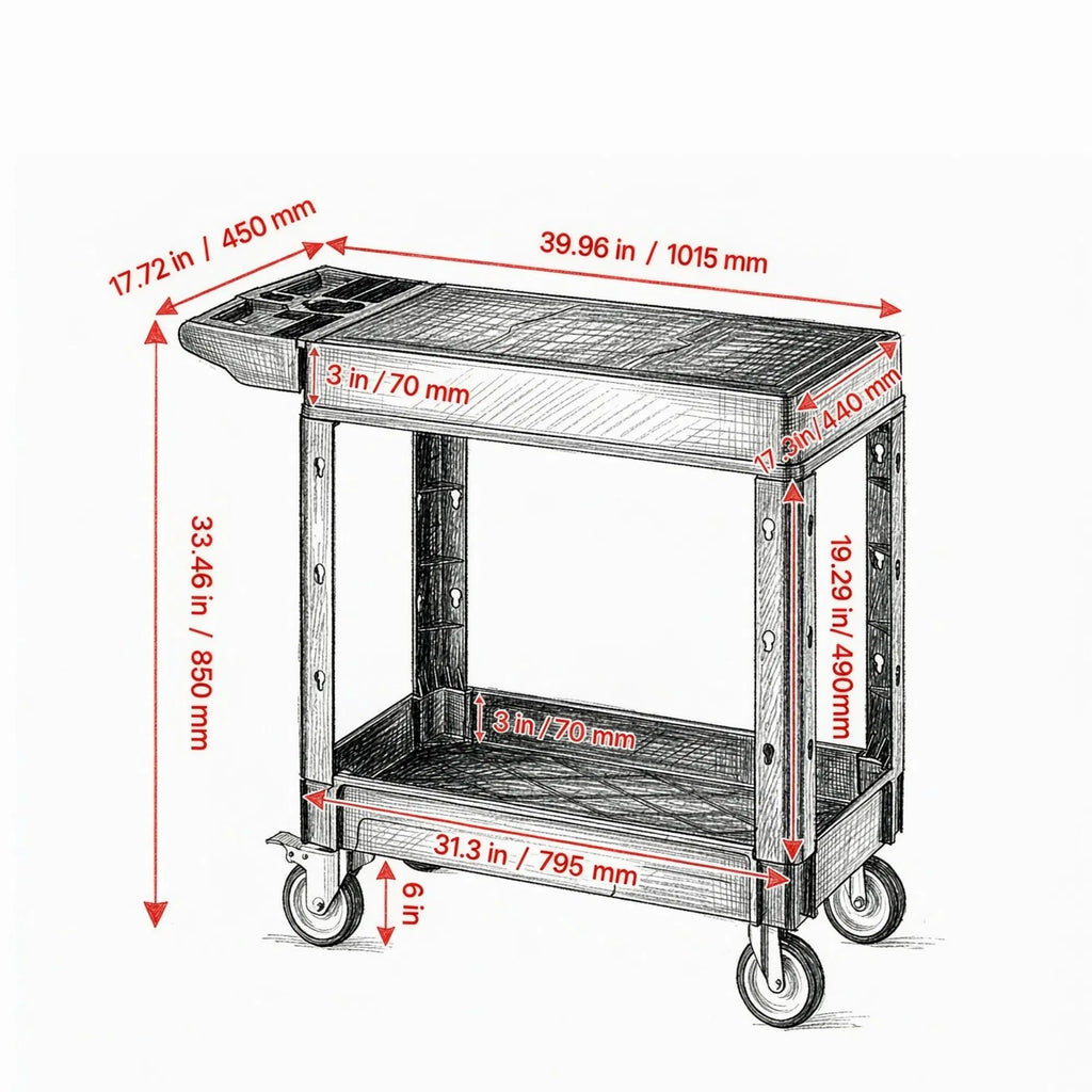 550 lbs 2 Shelf Heavy Duty Rolling Utility Service Cart 31.3 in x 17.7 in - Image 2