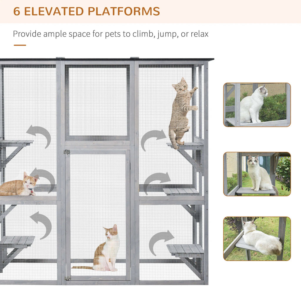 Large Outdoor Catio Enclosure Weatherproof Cat House with Asphalt Roof Wooden - Image 4
