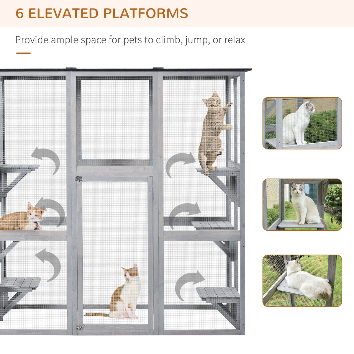 Large Outdoor Catio Enclosure Weatherproof Cat House with Asphalt Roof Wooden - Image 4