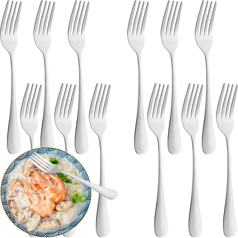 12 Piece Stainless Steel Dinner Forks Set Mirror Polished Silverware For Home - Image 2