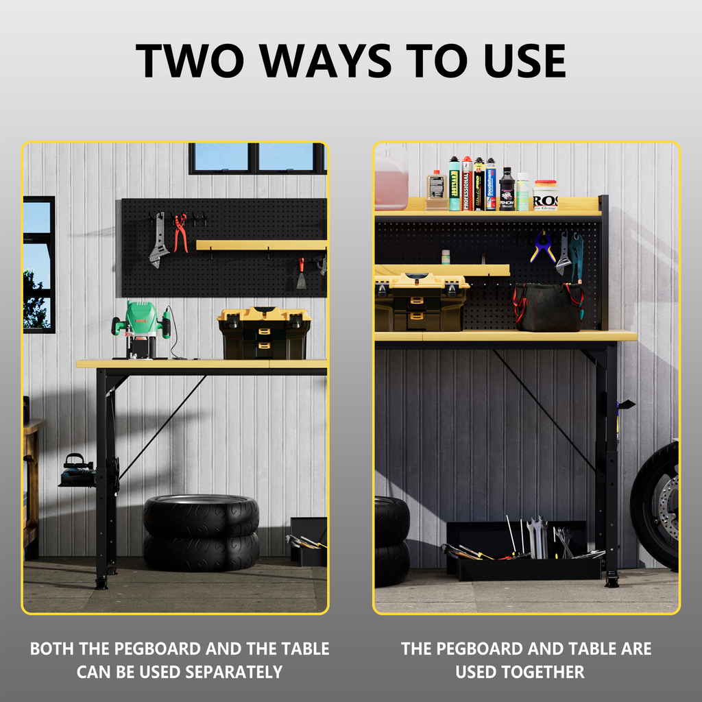 71in rolling garage workbench with steel pegboard and drawers product view 2