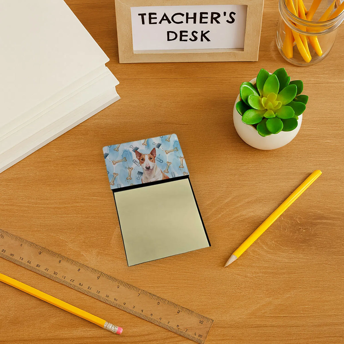 Red And White Bull Terrier Coworker Watercolor Sticky Note Holder Refillable - Image 3