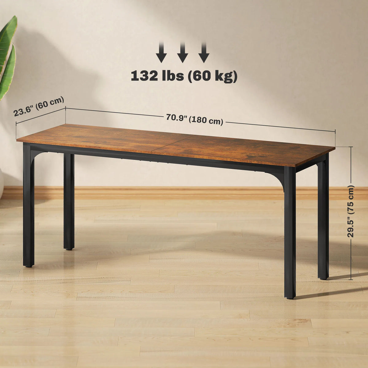 71" Computer Desk Desktop Desk with Metal Legs Rustic Brown