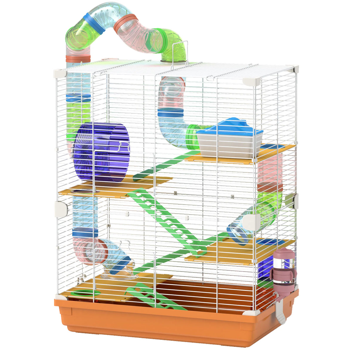 5 Tiers Hamster Cage Portable with Exercise Wheels Play Tube Water Bottle