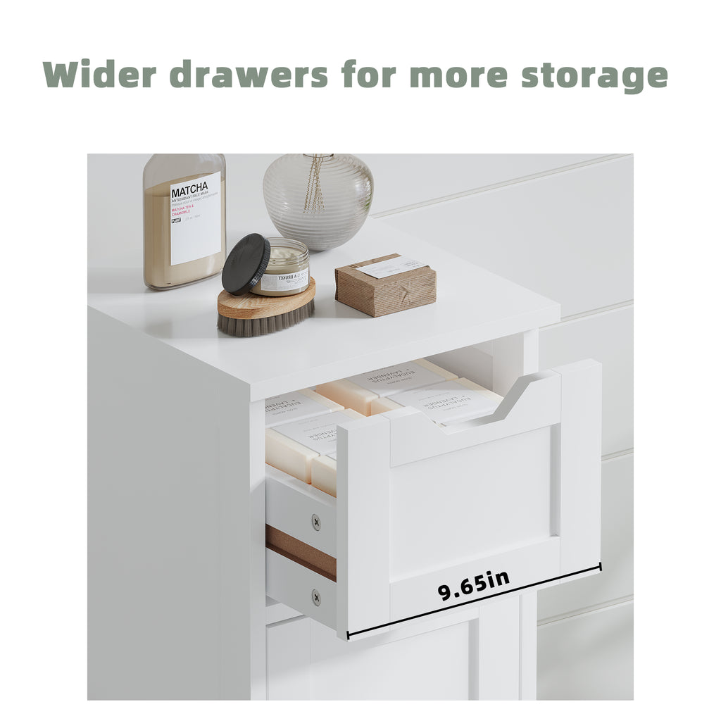Narrow White 4-Drawer Bathroom Floor Cabinet
