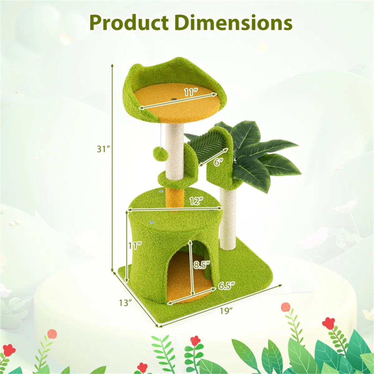 Cat Tree 22LBS Capacity Palm Tree Design with Self Groomer & Scratching Posts