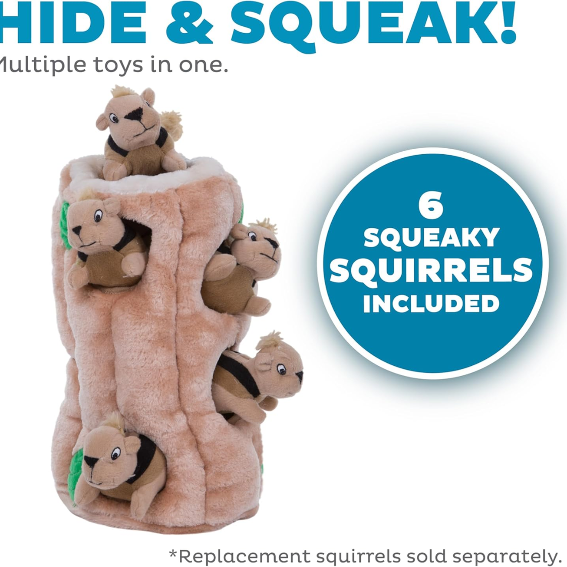 Squirrel Dog Toy Interactive 2in1 Plush Puzzle With 6 Squeaky Removable Squirrels - Image 3