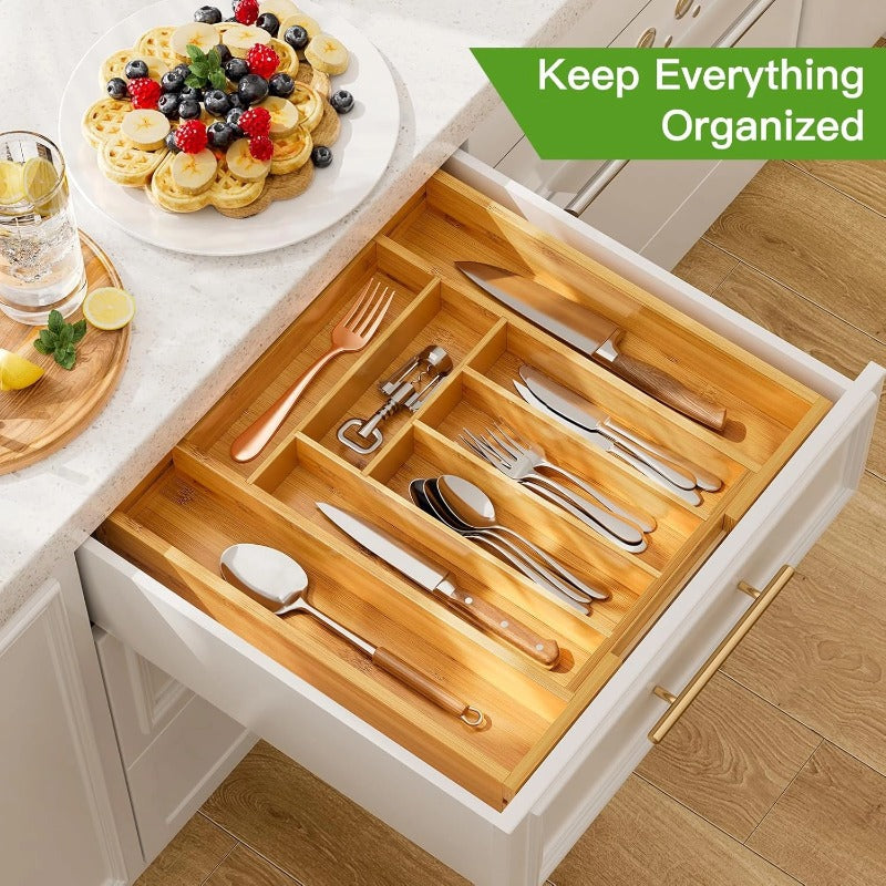 expandable bamboo kitchen cutlery and main view