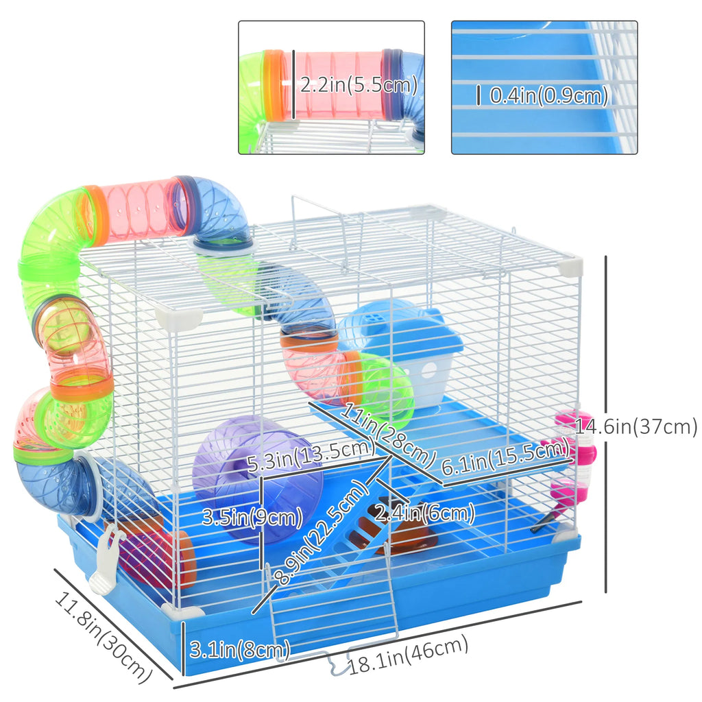 18"L Hamster Cage Small Animal House 2 Level Rat Gerbil Haven with Tunnel