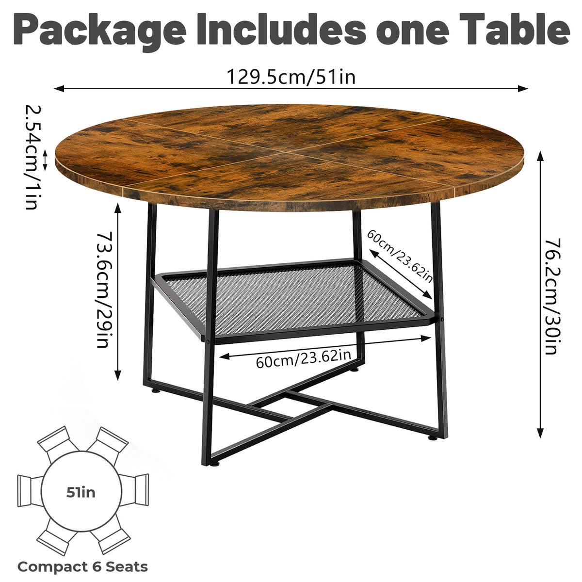 51in Round Dining Table For 4 6 Tiger Stripes Black Wooden Dining Room Table - Image 4