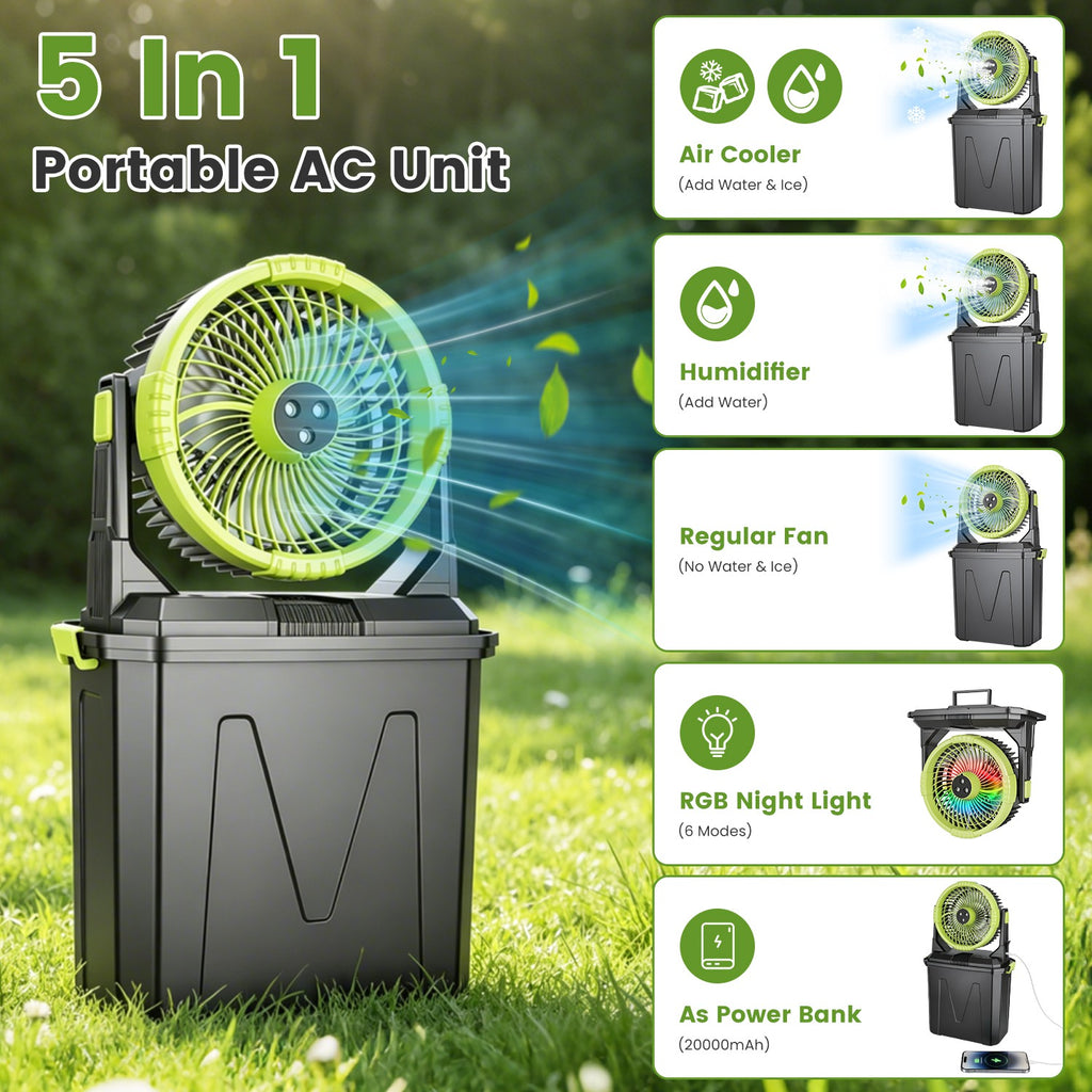 1Pc 5 In 1 20000mAh 10L Bucket Portable Misting Fan Indoor Outdoor Rechargeable - Image 3