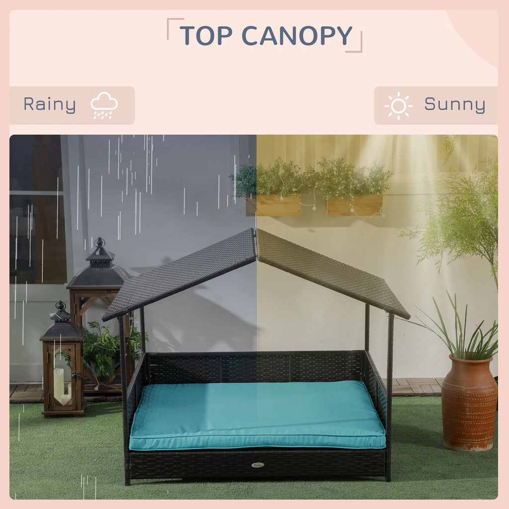 Outdoor Dog House Wicker Dog Bed with Soft Cushion Washable Cover for Medium - Image 4