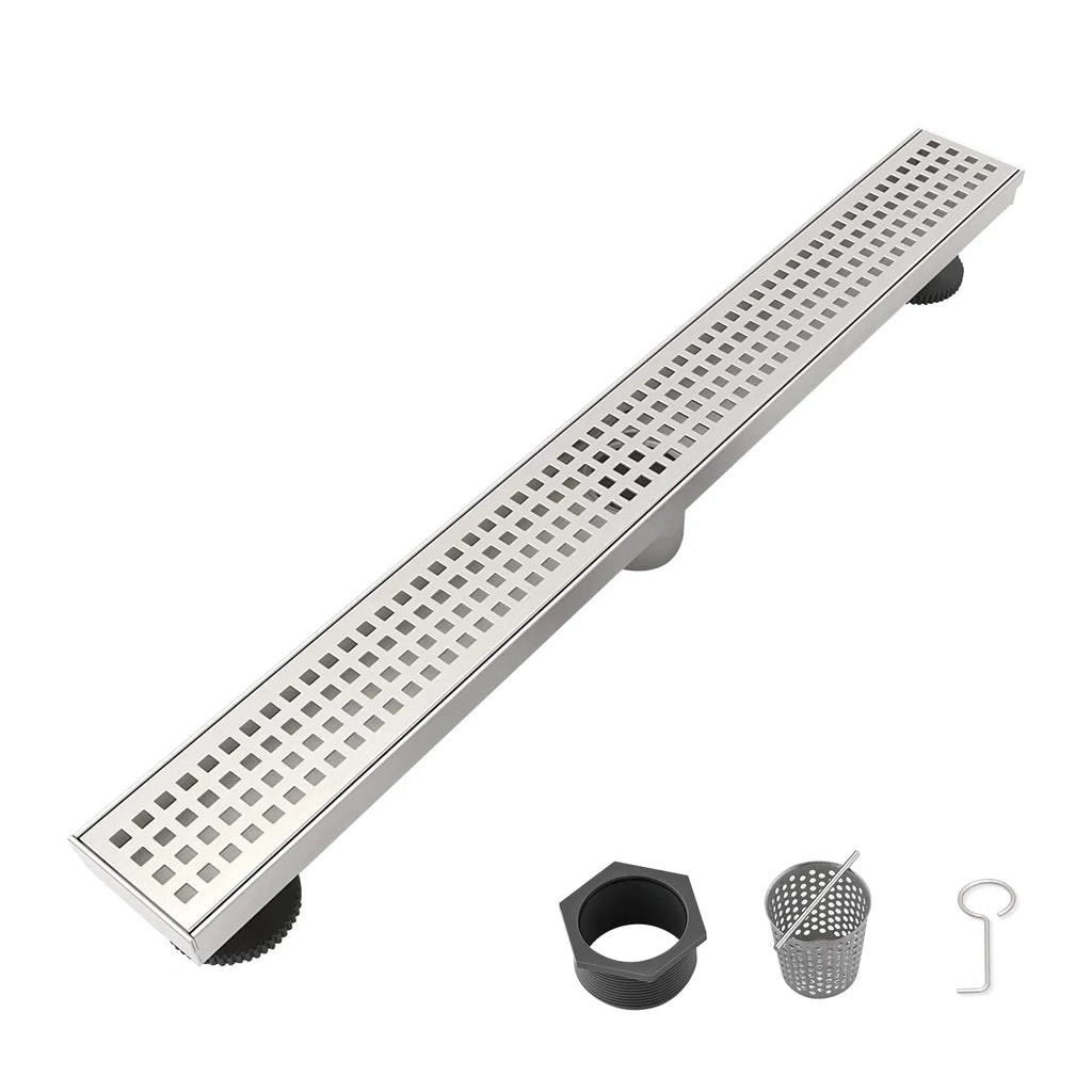 24 Inch Linear Shower Drain with Removable Square Patterned Grate 304 - Image 3