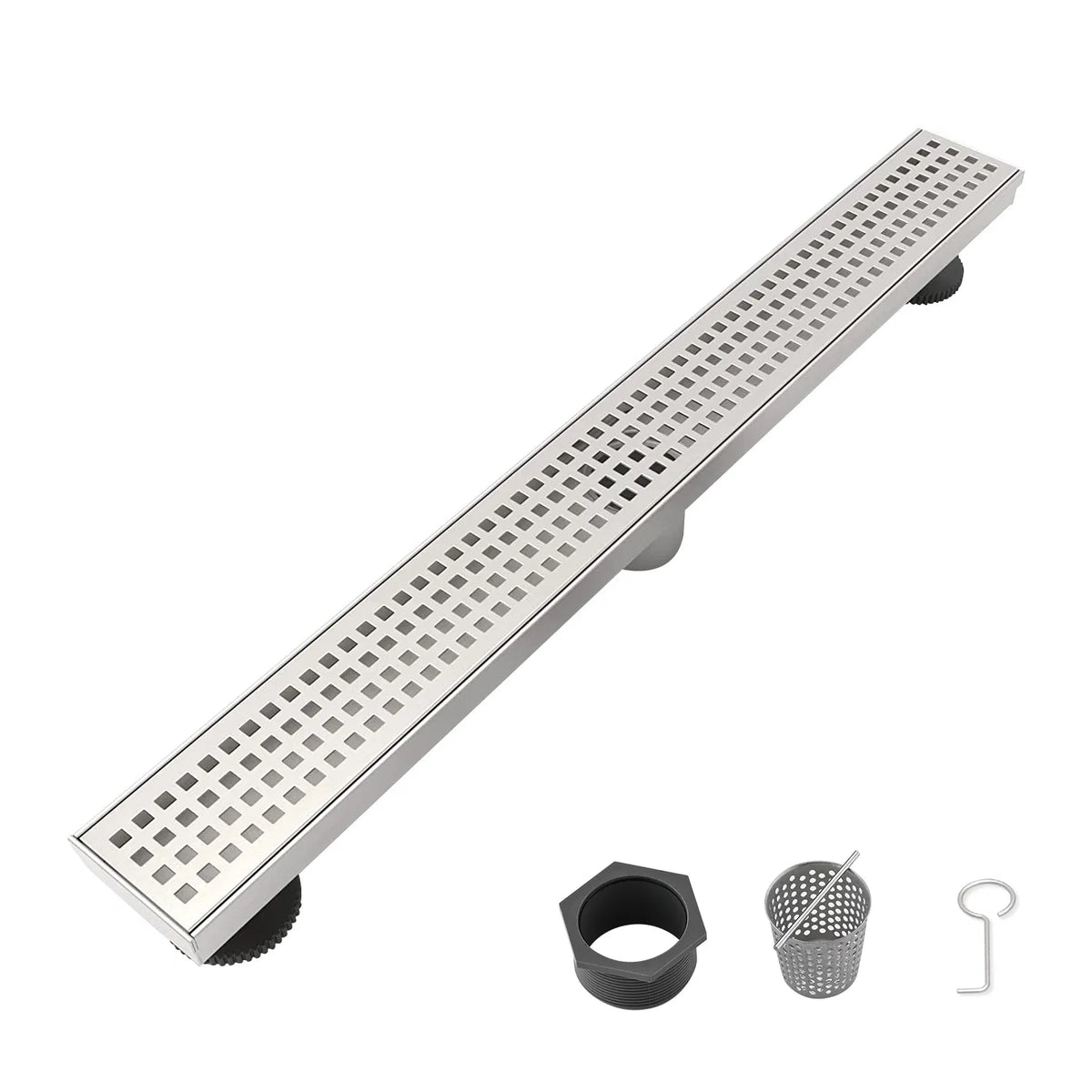 24 Inch Linear Shower Drain with Removable Square Patterned Grate 304 - Image 3
