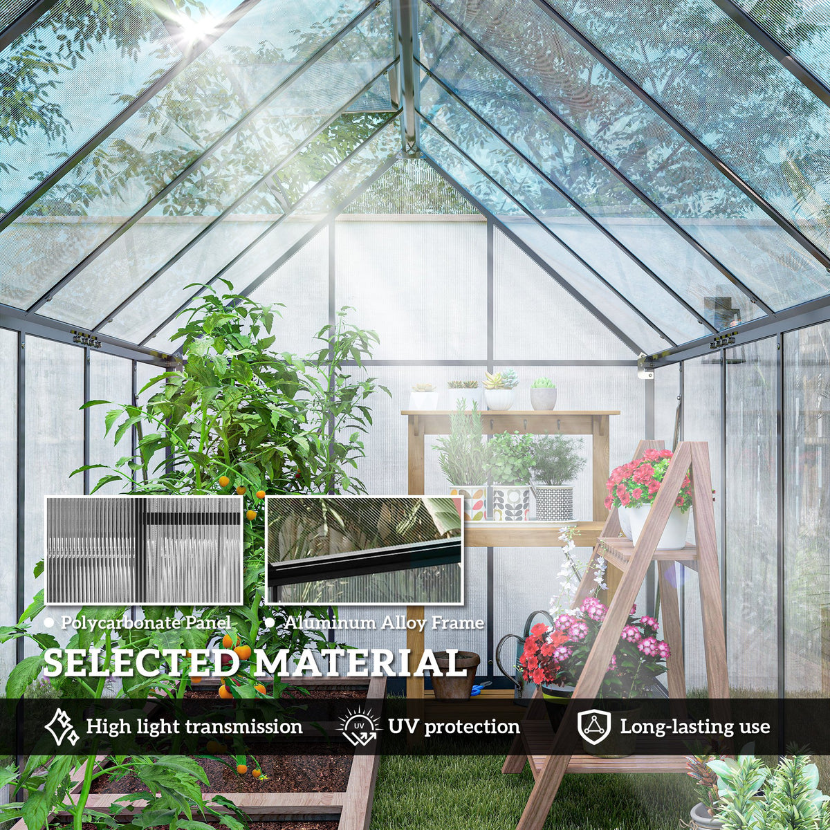 6x10ft walk in polycarbonate greenhouse packaging and components