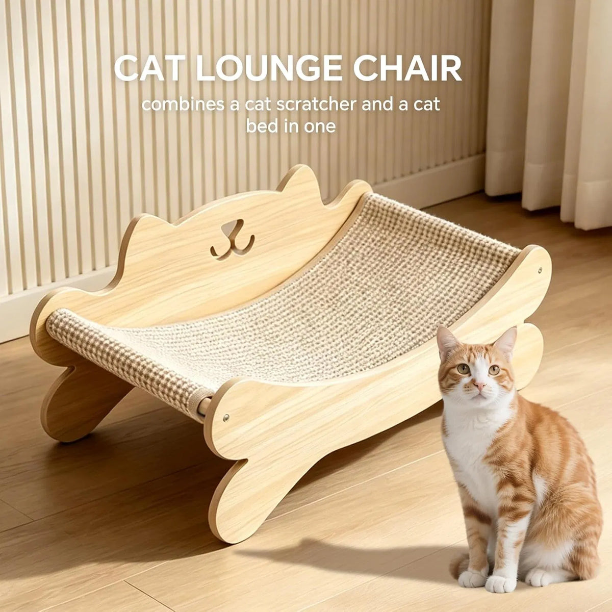 Cat Scratcher Bed for Indoor Cats Kitten Bed Cat Hammock with Solid Wood Frame - Image 4
