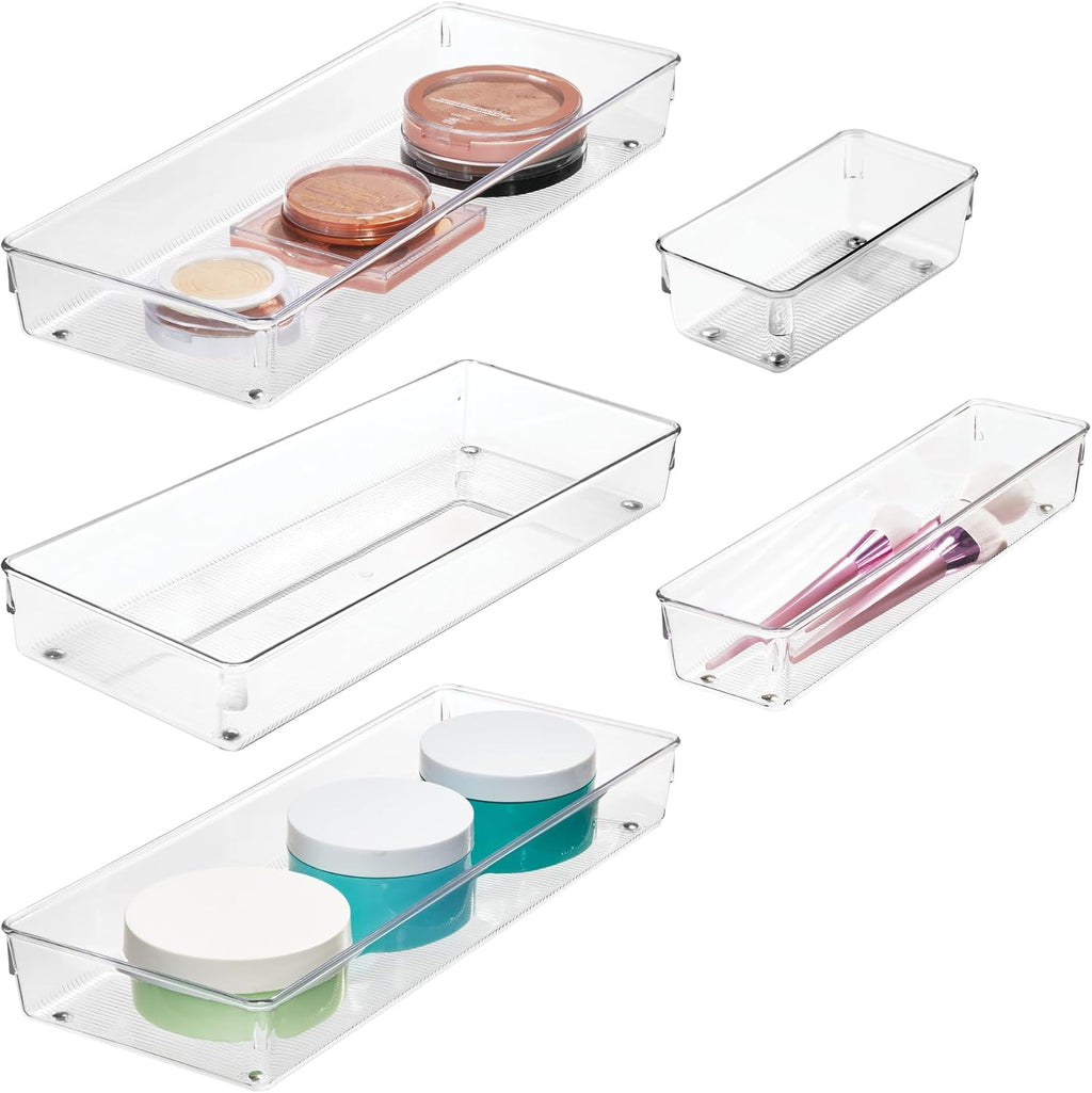 25 Piece Kitchen Drawer Organizer Set Clear Plastic Storage Trays For Utensils - Main View