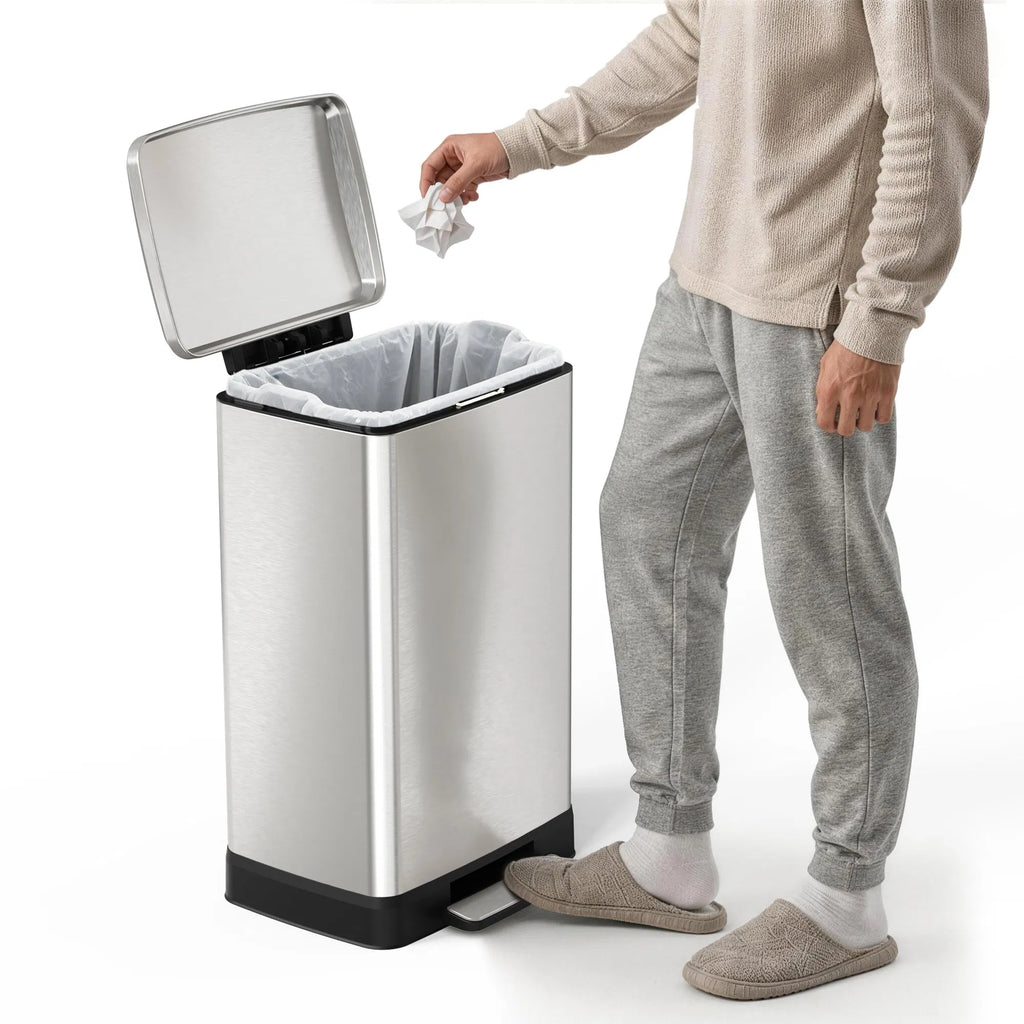 Brushed Nickel 14 Gallons Pedal Trash Can with Soft Close Lid Removable Inner - Image 4