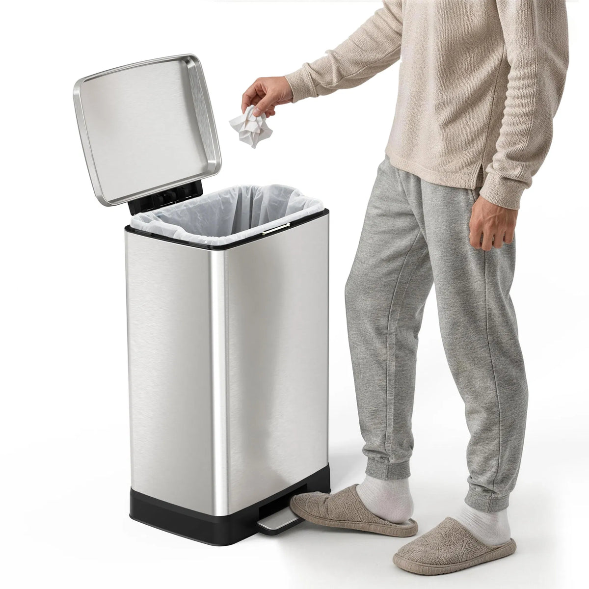 Brushed Nickel 14 Gallons Pedal Trash Can with Soft Close Lid Removable Inner - Image 4