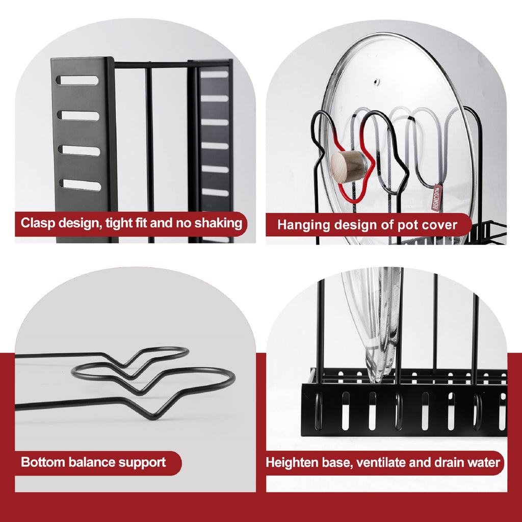 Adjustable Pot Rack Kitchen And Storage Organization - In-Use and Feature Display
