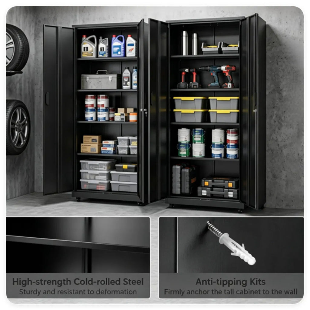 73 Inch Heavy Duty Mobile Steel Storage Locker Cabinet with Lockable Doors - Image 9