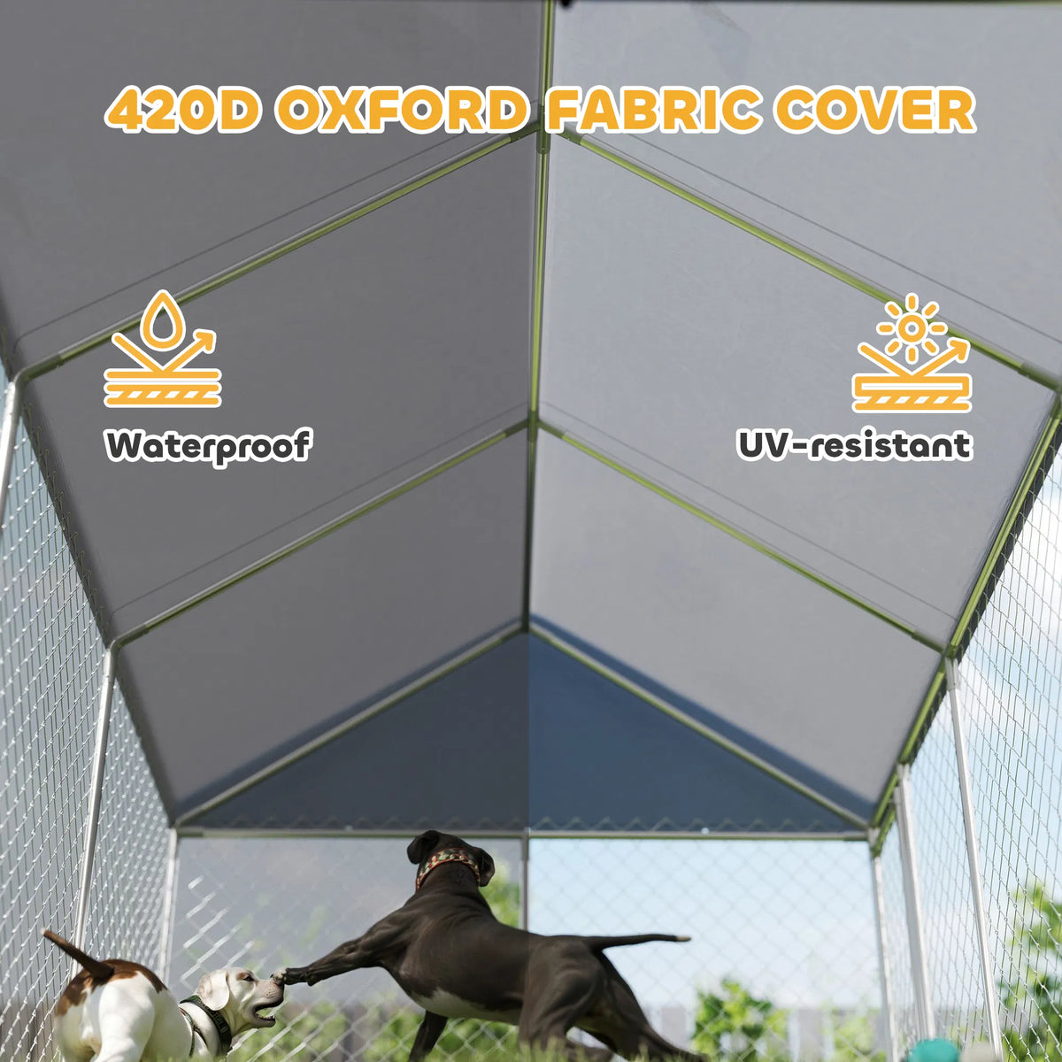 Galvanized Steel Outdoor Dog Kennel with Roof Safety Lock for Backyard 13.1' - Image 4