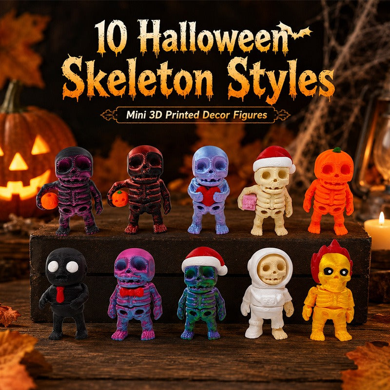 10pcs 3D Printed Halloween Mini Skeleton Figurines Set Assorted Desk Decor - Image 3