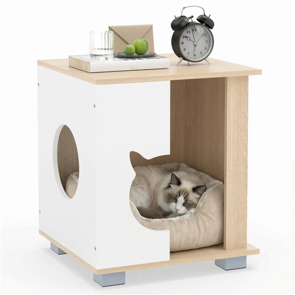 Multipurpose Wooden Cat House Nightstand Sturdy Metal Base Anti Slip Pet Furniture - Image 4