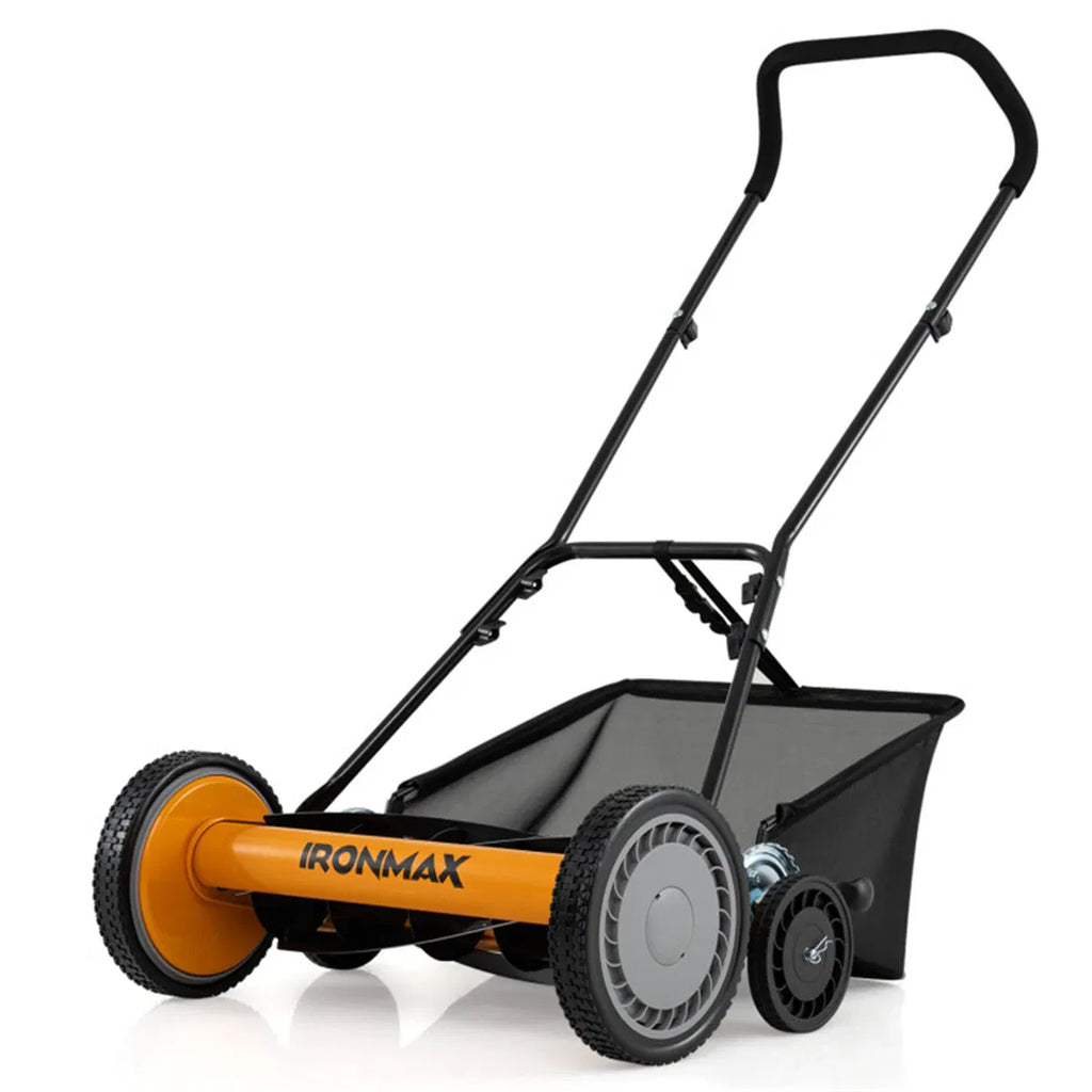 18 Inch 5 Blade Push Reel Lawn Mower with Grass Catcher Manual Walk Behind - Image 2