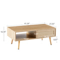 41.34inch Rattan Coffee Table Sliding Door Modern Table For Storage Solid Wood Legs