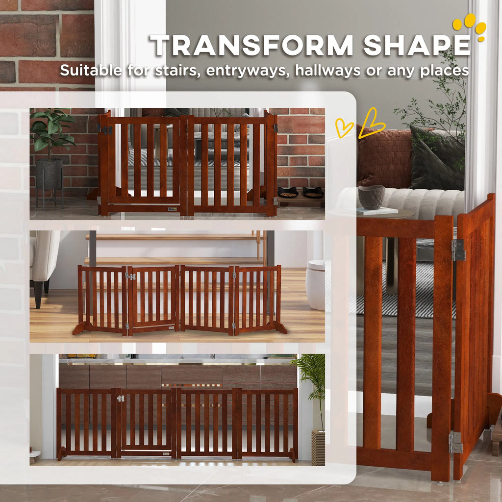 Foldable Dog Gate with Door 4 Panels Fressstanding Pet Gate Brown - Image 4