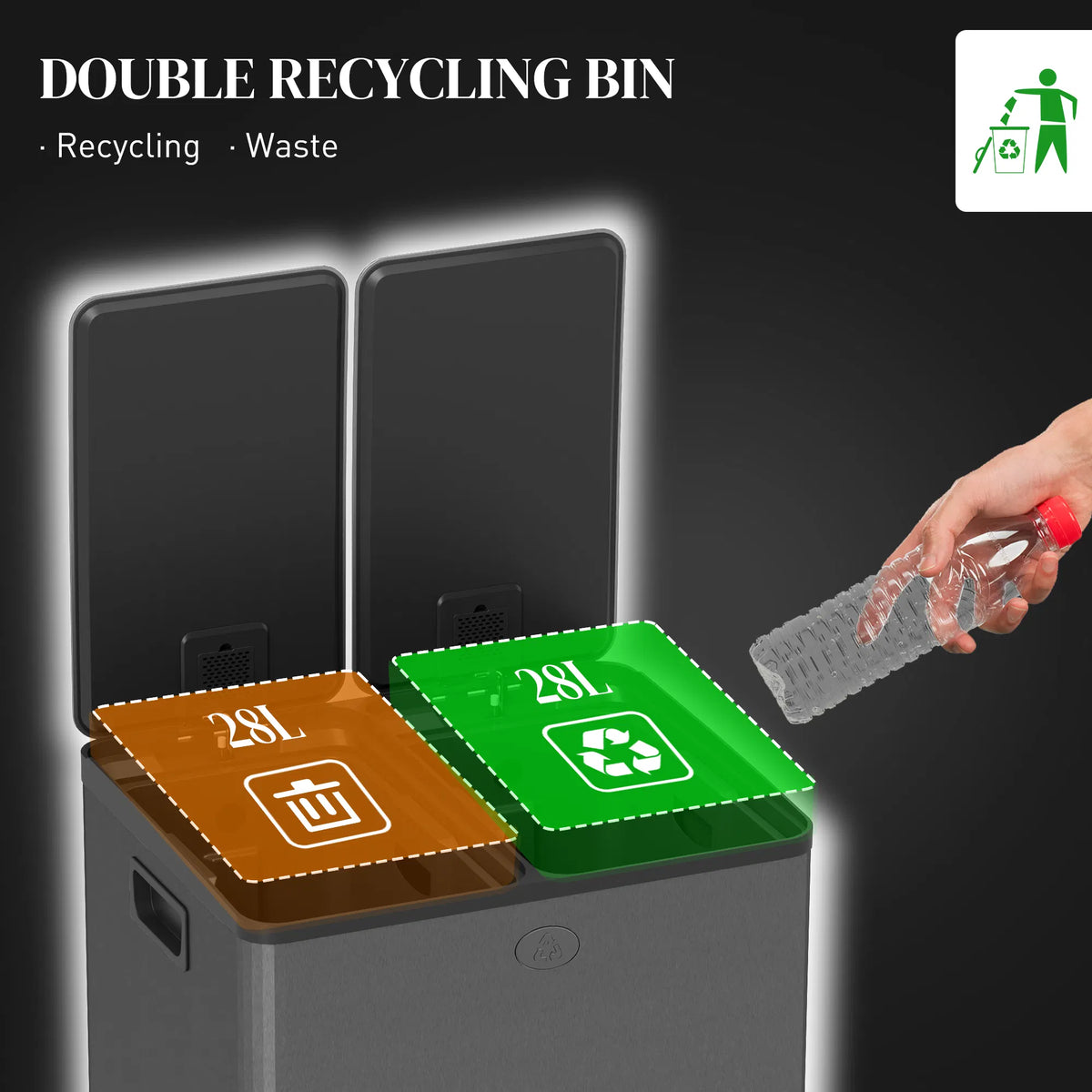 Dual Garbage Bin Soft Close Trash Can with Foot Pedal 2 x 28 Liter Garbage - Image 4