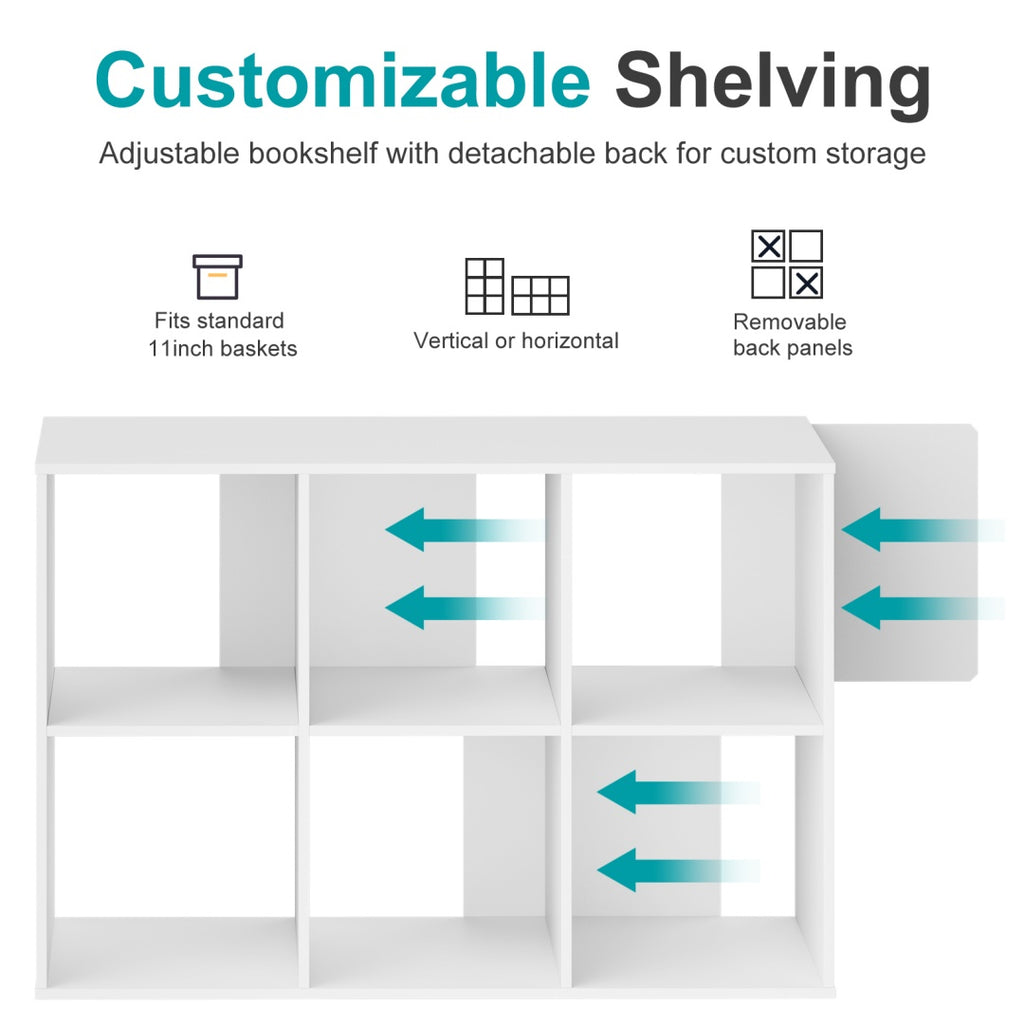 cube storage organizer open bookshelf packaging and components