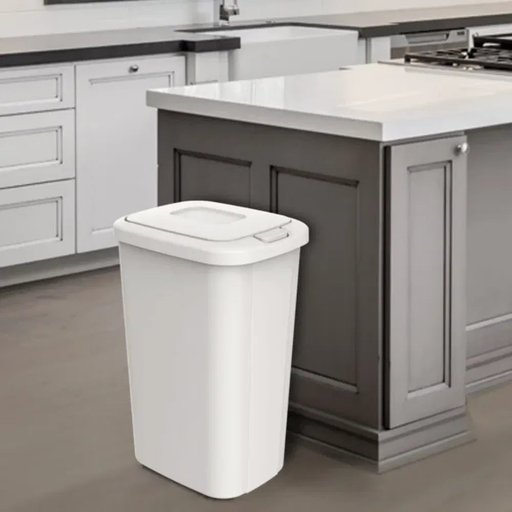 13.3 gal Touch Lid Trash Can White with Decorative Texture (2 Pack)(Shipment - Image 2