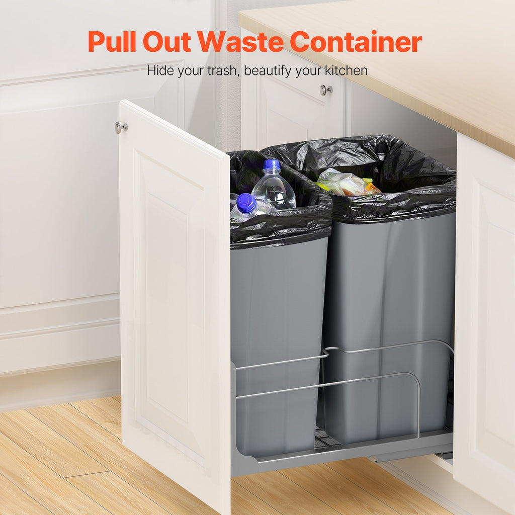 Double Pullout Waste Container Kitchen Trash Can With Soft Close Grey 50QTx2 - Image 4