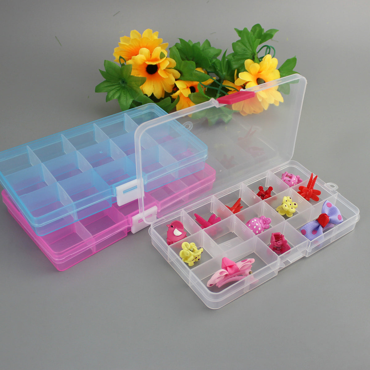 plastic 15 compartment transparent storage dimensions and features