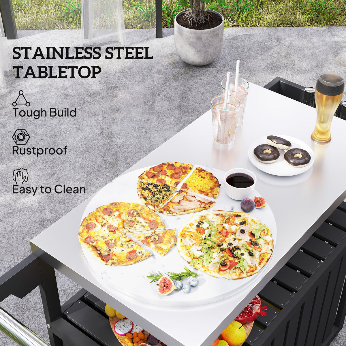 mobile outdoor bar cart with stainless steel top product view 4