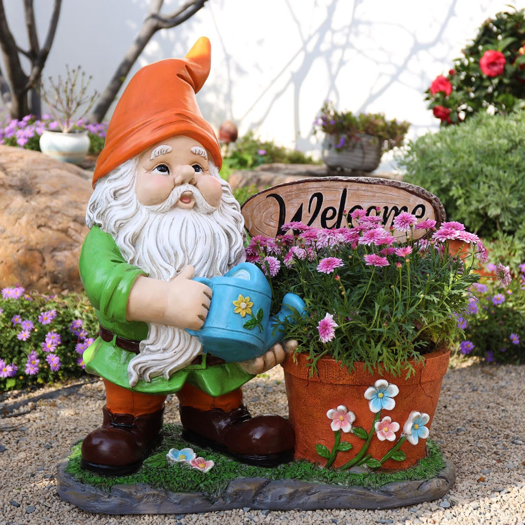 Outdoor Garden Sculpture Gnome Flower Pot Planter Unique Yard Statue - Image 3