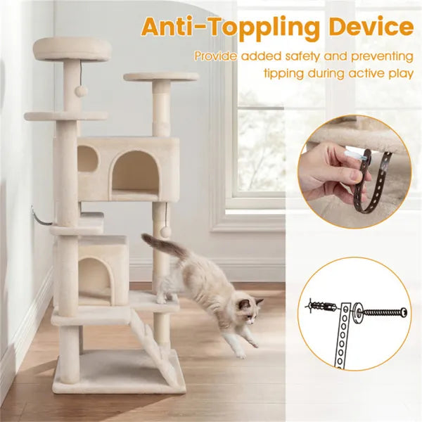 52" Tall Cat Tree Tower With Perches & Condos Multi Cat Playground With - Image 2