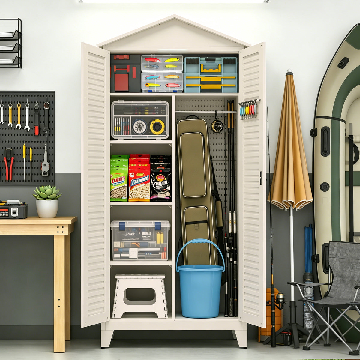 79.1 Inch Tall Metal Tool Storage Cabinet with Adjustable Shelves and Lockable Doors - Image 10