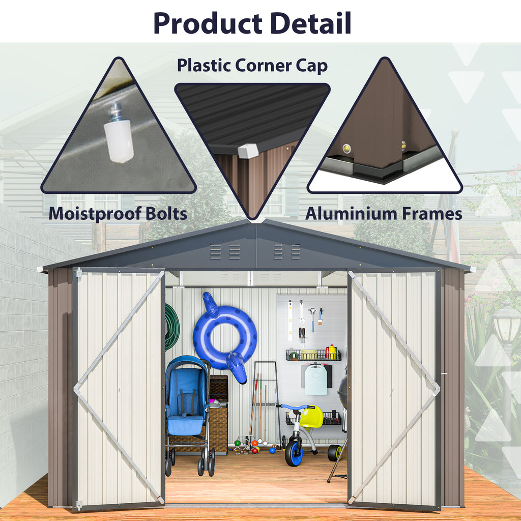 10' x 10' Metal Storage Shed for Ourdoor Steel Yard Shed with Design of - Image 2