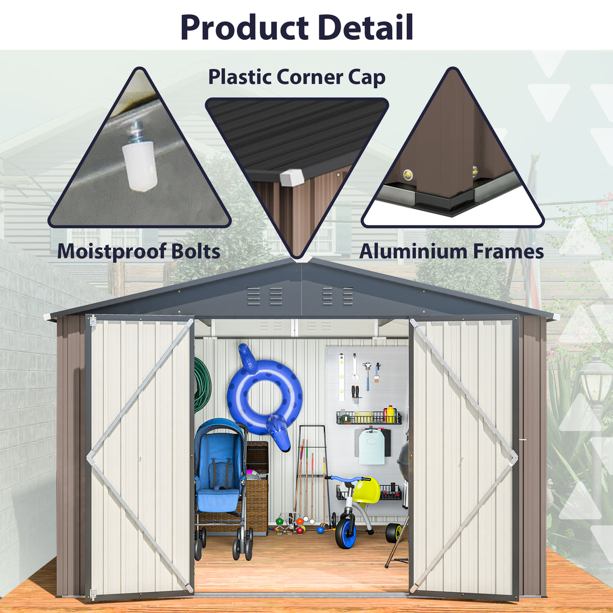 10' x 10' Metal Storage Shed for Ourdoor Steel Yard Shed with Design of - Image 2