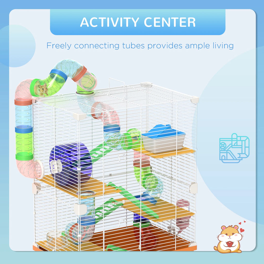 5 Tiers Hamster Cage Portable with Exercise Wheels Play Tube Water Bottle - Image 4