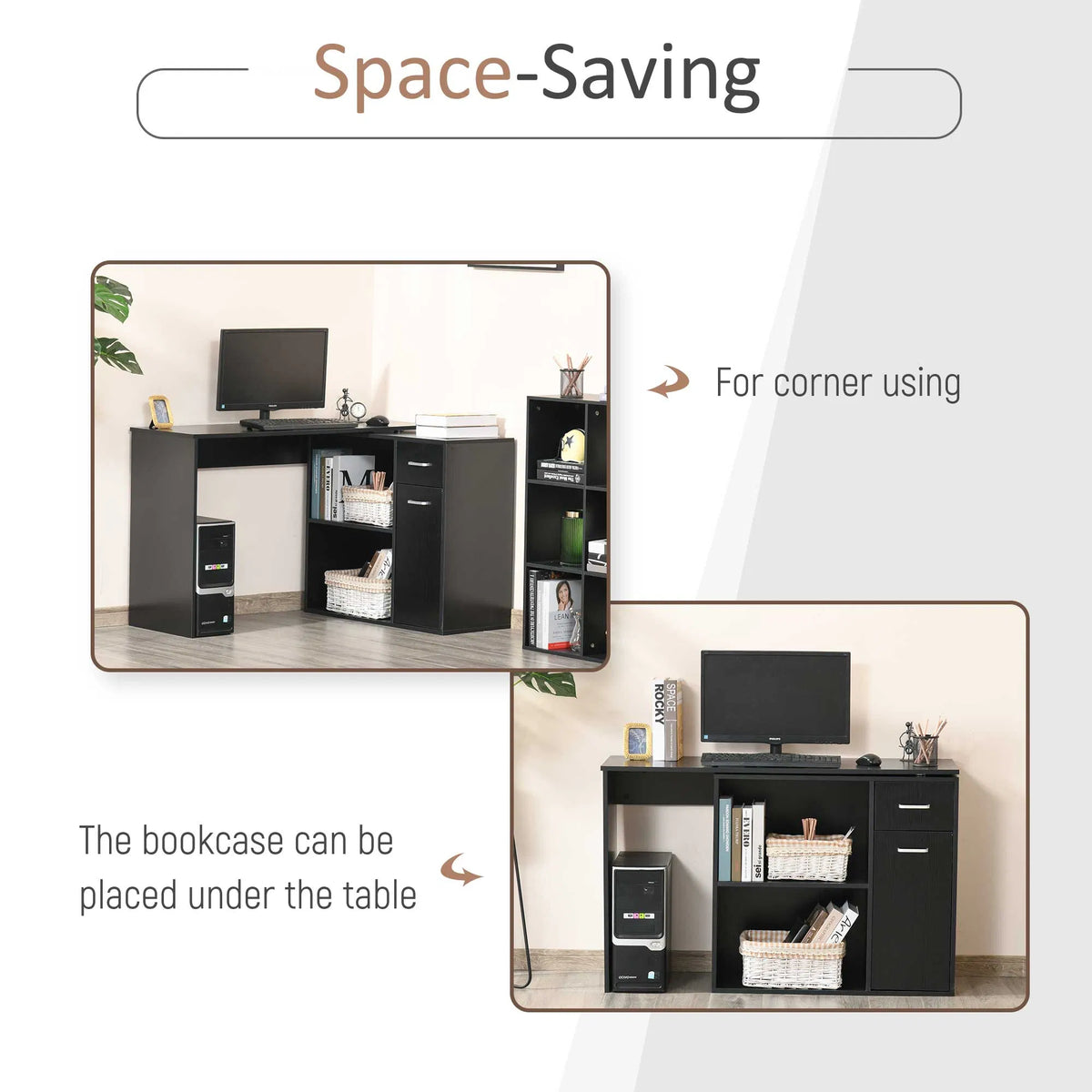 180° Rotating Home Office Corner Desk Storage Shelf Cabinet Black