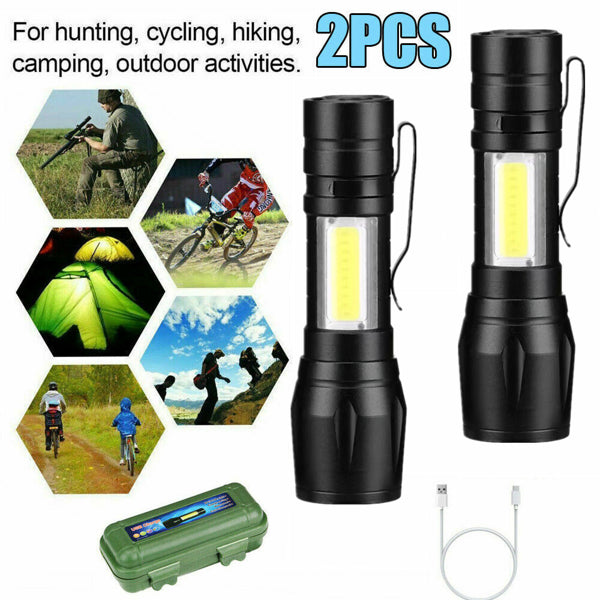 2 Pack USB Rechargeable Small LED Flashlights Camping Flashlight Work Light
