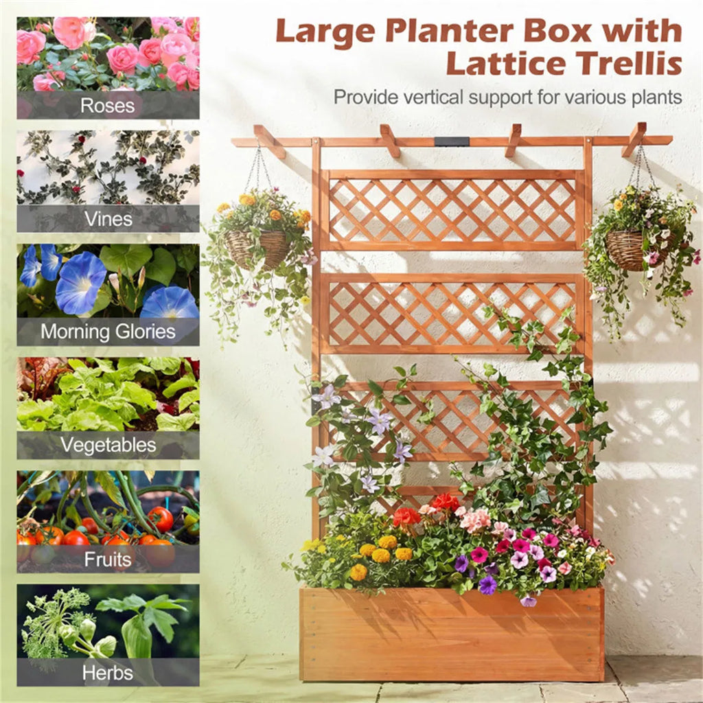 72" Raised Garden Bed with Lattice Trellis 4.8 Cu.Ft Fir Wood Planter Box with - Image 5