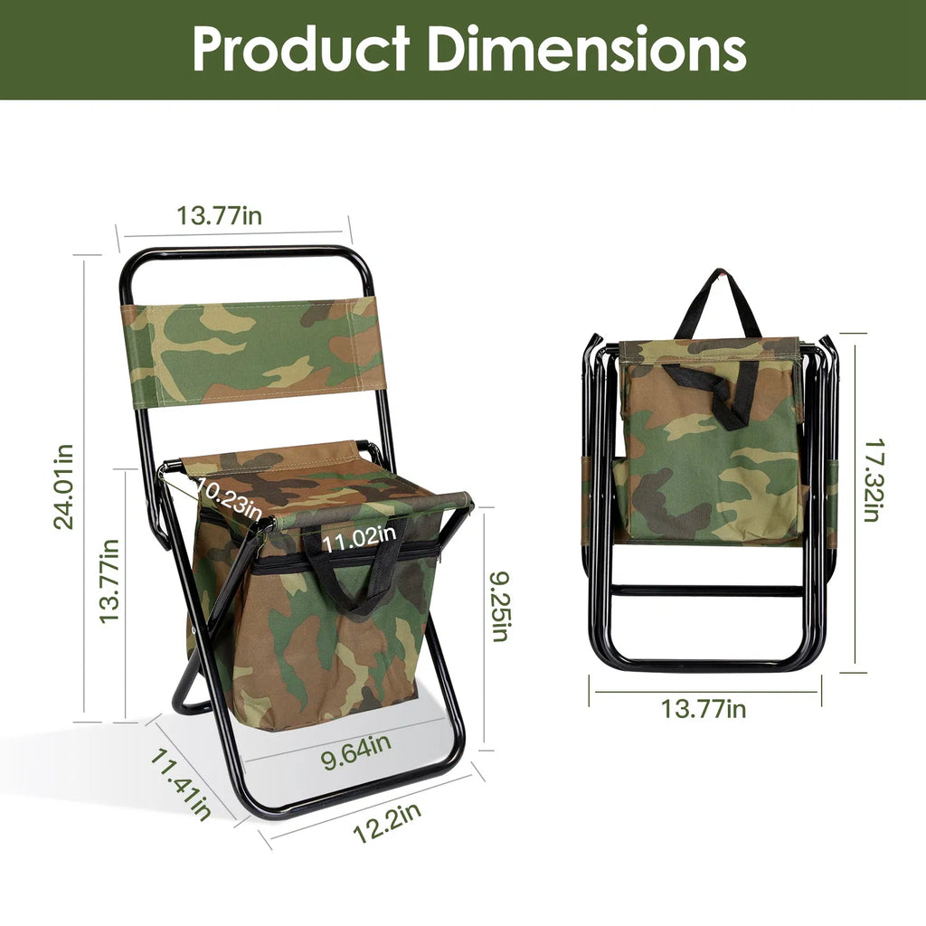 Foldable Fishing Chair With Backrest Built In Cooler Bag Portable Handle - Image 4